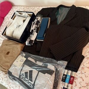 Men’s large LOT shoes, suits, cologne, ties, bags, carharts inventory lot